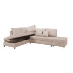 Corner sofa-bed right corner with storage space Lasy fabric in beige shade 290x217x89cm - Image 2