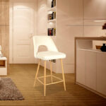 Bar stool Murde beige velvet and metal legs in a natural shade 47x52x96cm - Слика 2