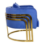 Roblu armchair gold metal and velvet in blue shade 72x77.4x70cm - Image 3