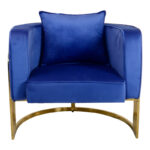Roblu armchair gold metal and velvet in blue shade 72x77.4x70cm - Image 4