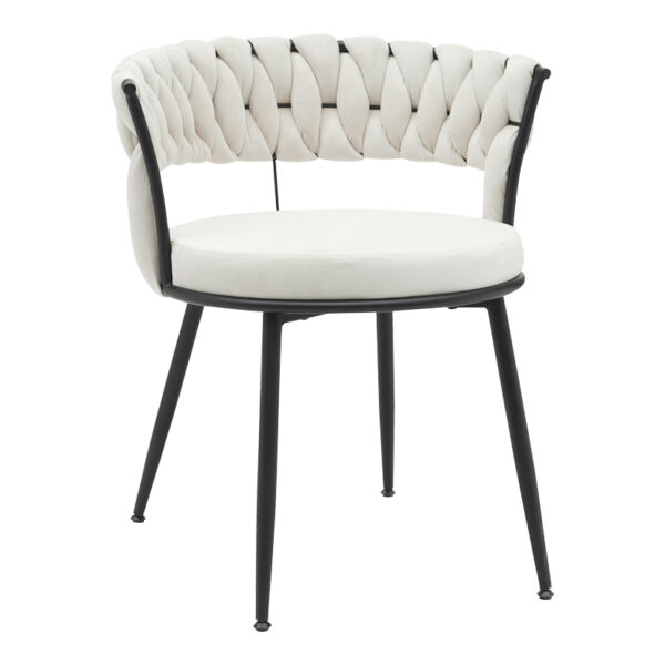 Chair Alkia in cream velvet with black metal leg 60x57x68cm