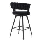 Roating bar stool Alkia in black velvet with black metal legs 58x55x90cm - Image 2