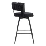 Roating bar stool Alkia in black velvet with black metal legs 58x55x90cm - Image 3