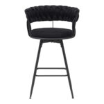 Roating bar stool Alkia in black velvet with black metal legs 58x55x90cm - Image 4