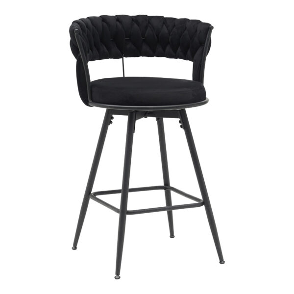 Roating bar stool Alkia in black velvet with black metal legs 58x55x90cm