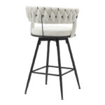 Roating bar stool Alkia in beige velvet with black metal legs 58x55x90cm - Image 2