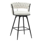 Roating bar stool Alkia in beige velvet with black metal legs 58x55x90cm