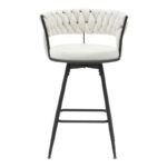 Roating bar stool Alkia in beige velvet with black metal legs 58x55x90cm - Image 4