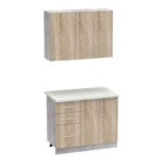 Festa I kitchen unit melamine in sonoma color and kitchen counter in light grey color 100x60x85cm