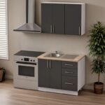 Festa I kitchen unit melamine in dark grey and sonoma color workbench 100x60x85cm - Image 2