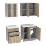 Festa ΙII kitchen unit melamine in sonoma  and workbench in light grey color 140x60x85cm - Image 6