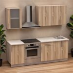 Festa ΙV kitchen unit melamine in sonoma  and workbench in light grey color 160x60x85cm - Image 2