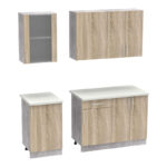 Festa ΙV kitchen unit melamine in sonoma  and workbench in light grey color 160x60x85cm