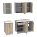 Festa ΙV kitchen unit melamine in sonoma  and workbench in light grey color 160x60x85cm - Image 6