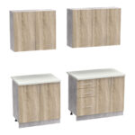 Кујнски елемент Festa V од меламин во боја сонома и работна маса во светло сива боја 160x60x85 см