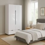 Double Wardrobe Afina mdf in white glossy color 100x57x213cm - Image 2