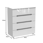 Chest of drawers Afina mdf in white glossy color 90x44x101cm - Слика 3