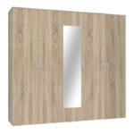 Луна гардеробер со пет листа и огледало во боја на сонома 220x52x200 см