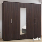 Luna five-leaf wardrobe with mirror in wenge color 220x52x200cm - Image 2