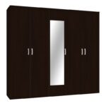 Луна гардеробер со пет листа и огледало во венге боја 220x52x200 см