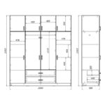 Royal four-leaf wardrobe with drawers in wenge shade 200x58x230cm - Слика 2