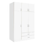 Трокрилен гардеробер со фиоки Ројал во бела нијанса 150x58x230 см