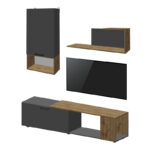 Living room complex Poelfy  in dark grey-oak color 170x37.5x42cm
