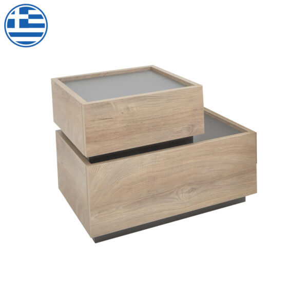 Polymorphic bed side Elencia in oak with grey color 60x40x47cm