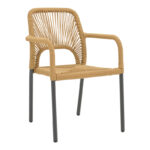 Алуминиумска фотелја Нортур, рамка од антрацит на склопување - природен ратан 57x63x82 см