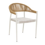 Elation aluminum armchair stackable white frame-textilene and rattan in natural color 56x52x76cm