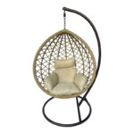 Lyere swing nest with brown metal base with beige pe rattan 120x108x195cm - Image 2