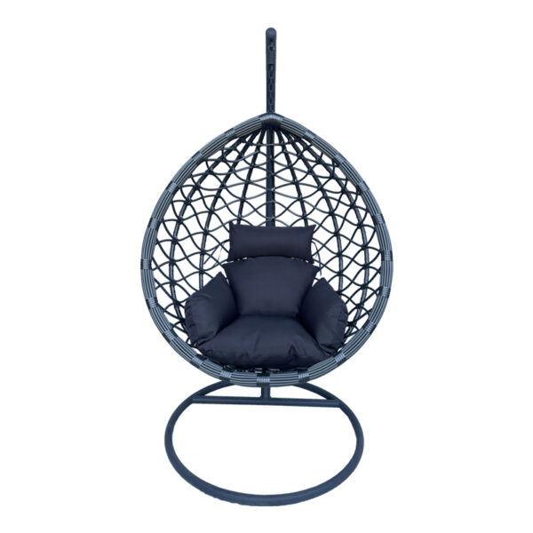 Lyere swing nest with grey metal base with grey pe rattan 120x108x195cm