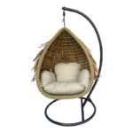 Varur swing nest with brown metal base - pe rattan in beige color 120x105x195cm - Image 2