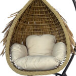 Varur swing nest with brown metal base - pe rattan in beige color 120x105x195cm - Image 4