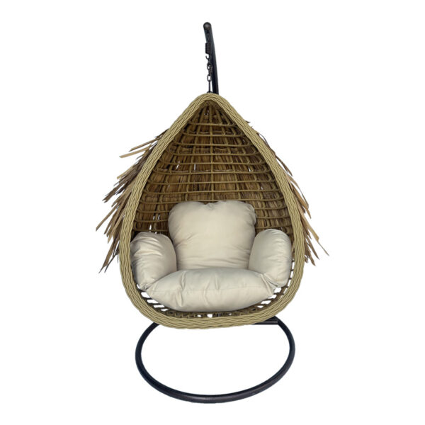 Varur swing nest with brown metal base - pe rattan in beige color 120x105x195cm