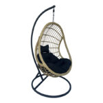 Cungo swing nest with black metal base - beige pe rattan with black cushions 125x105x195cm
