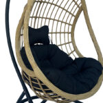 Cungo swing nest with black metal base - beige pe rattan with black cushions 125x105x195cm - Image 4
