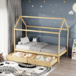 Children's bed Mellin Montessori type with 2 drawers pine wood in a natural shade 90x190cm - Image 2