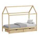 Children's bed Mellin Montessori type with 2 drawers pine wood in a natural shade 90x190cm