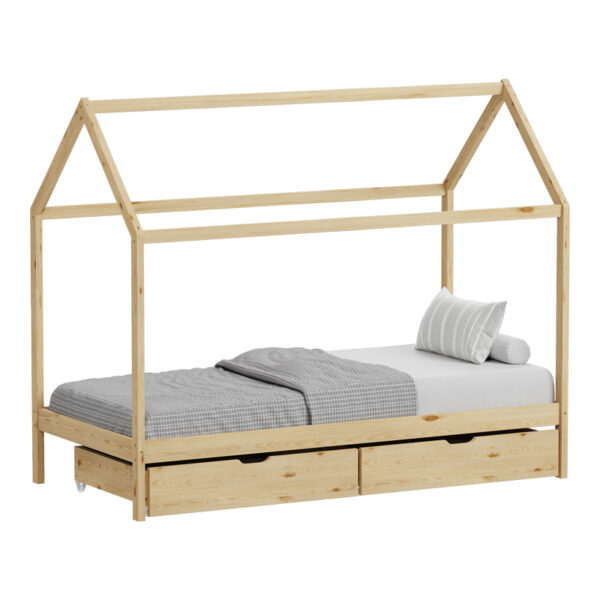 Children's bed Mellin Montessori type with 2 drawers pine wood in a natural shade 90x190cm