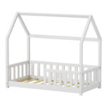 Bambie children's bed with railing Montessori type pine wood in white shade 70x140cm - Слика 3