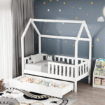 Montessori-style Bendina children's bed with drawer pine wood in white shade 70x140cm - Image 2