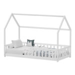 Montessori-style Callan children's bed with rails pine wood in white color 90x190cm