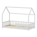 Montessori-style Callan children's bed with rails pine wood in white color 90x190cm - Image 3
