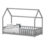 Montessori-style Callan children's bed with rails pine wood in grey color 90x190cm