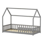 Montessori-style Callan children's bed with rails pine wood in grey color 90x190cm - Image 3