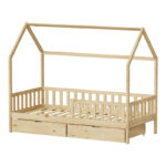 Montessori style Piccolo children's bed with 2 drawers natural shade pine wood 90x190cm - Слика 3