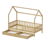 Montessori style Piccolo children's bed with 2 drawers natural shade pine wood 90x190cm - Слика 4