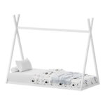 Детски кревет Лили во стилот Монтесори, бела абажур од борово дрво 90x190 см