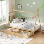Lalitto children's bed with Montessori-style storage pine wood in a natural shade 90x190cm - Слика 2
